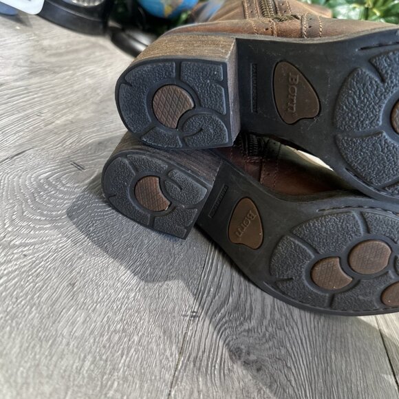 Born Women's Poly Riding Boot Size 8 M Tall Zip Block Heel Brown Leather - Picture 11 of 13